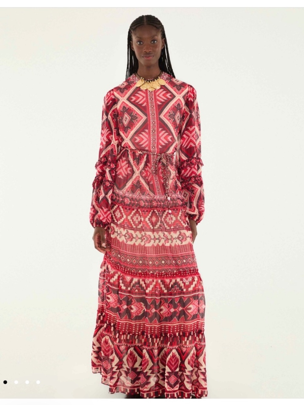 Farm Rio Red Long Sleeve Maxi Dress